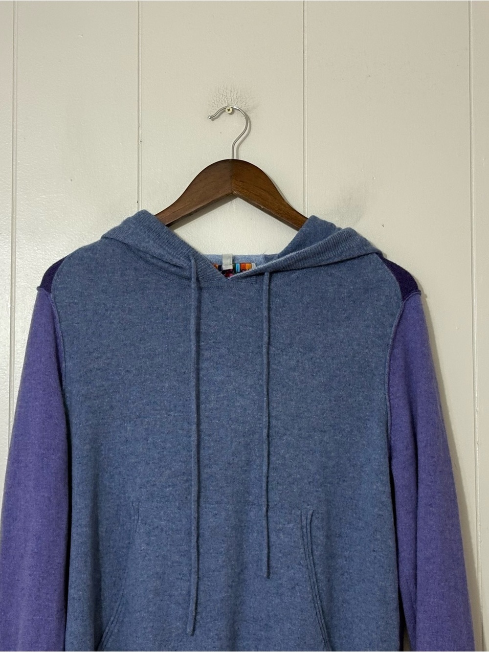 Collaboration Cashmere Hoodie S Blue Purple Colorbloc Pullover Sweater Soft Luxe - Picture 3 of 12